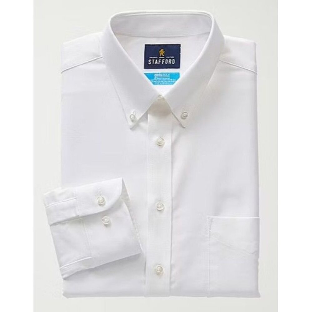Stafford Big & Tall Coolmax Oxford Long Sleeve Button Down Dress Shirt 16-16 1/2
